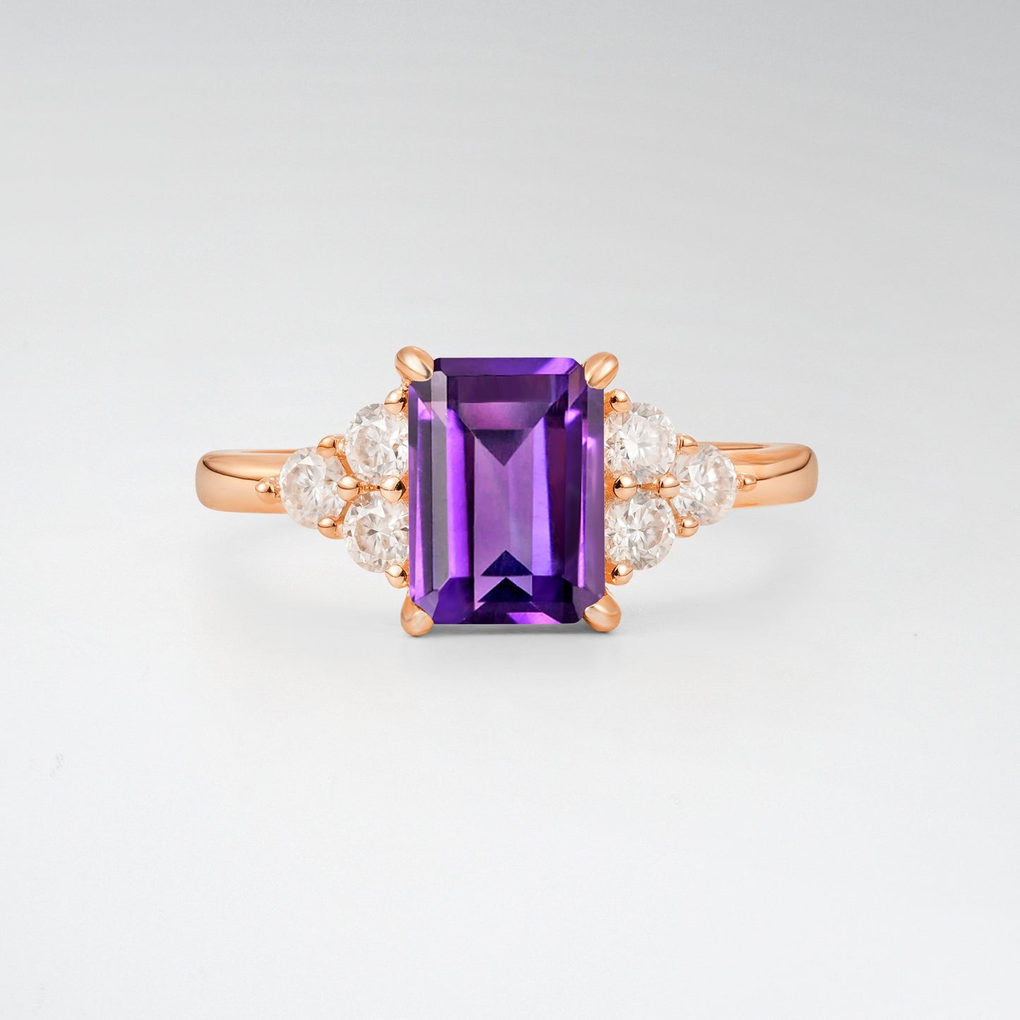 1.5 Carat Emerald Amethyst Floral Cluster Side Stone Engagement Ring - Additional view
