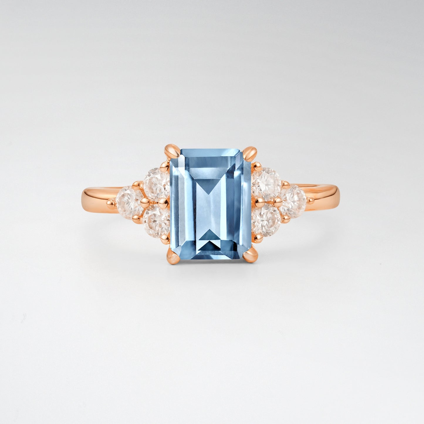 1.5 Carat Emerald Aquamarine Floral Cluster Side Stone Engagement Ring - Additional view