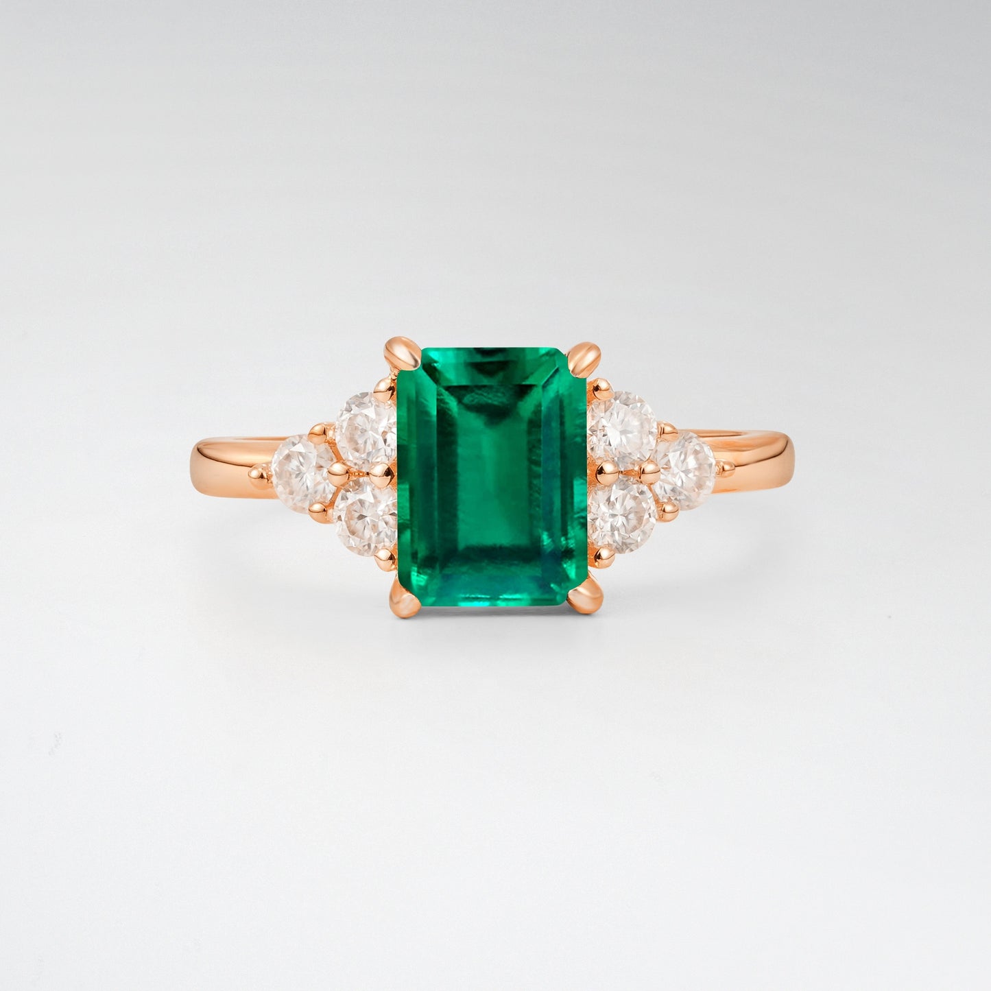 1.5 Carat Emerald Emerald Floral Cluster Side Stone Engagement Ring - Additional view
