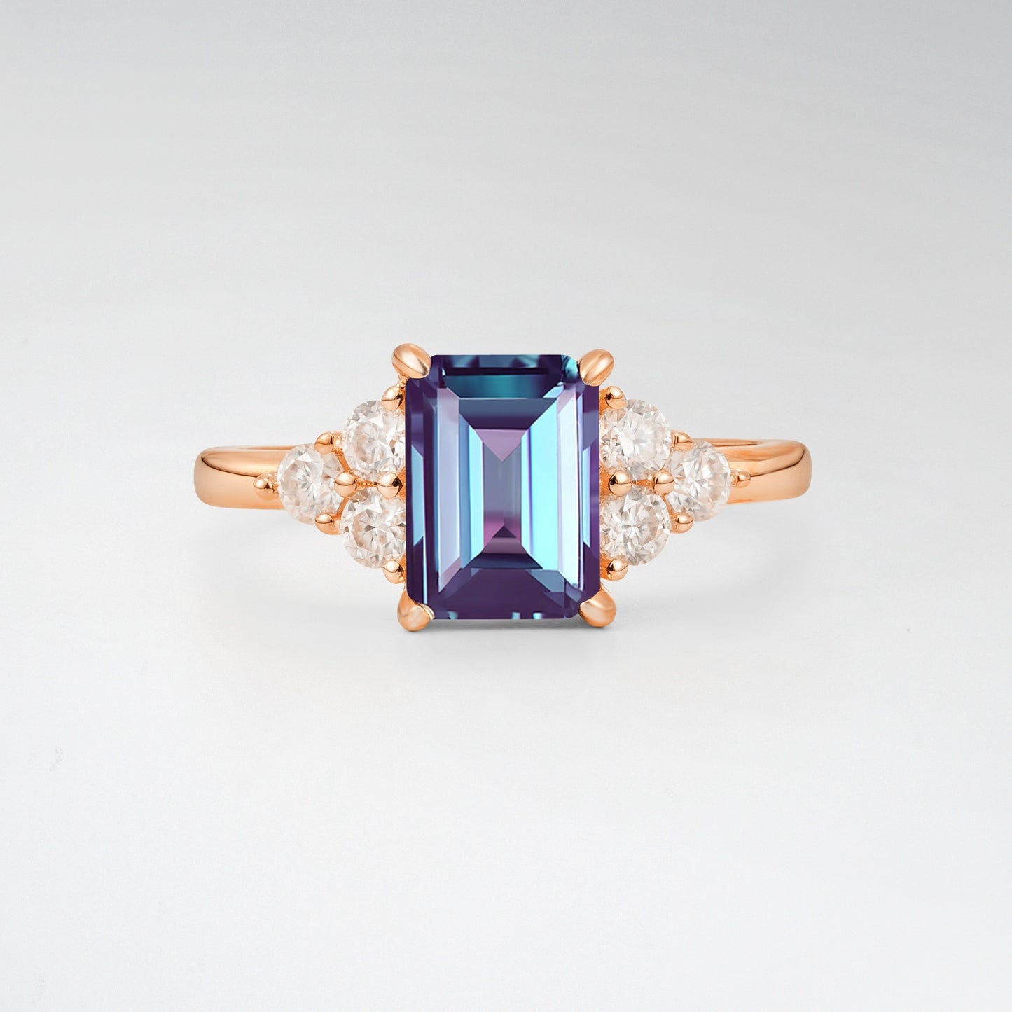 1.5 Carat Emerald Alexandrite Floral Cluster Side Stone Engagement Ring - Additional view