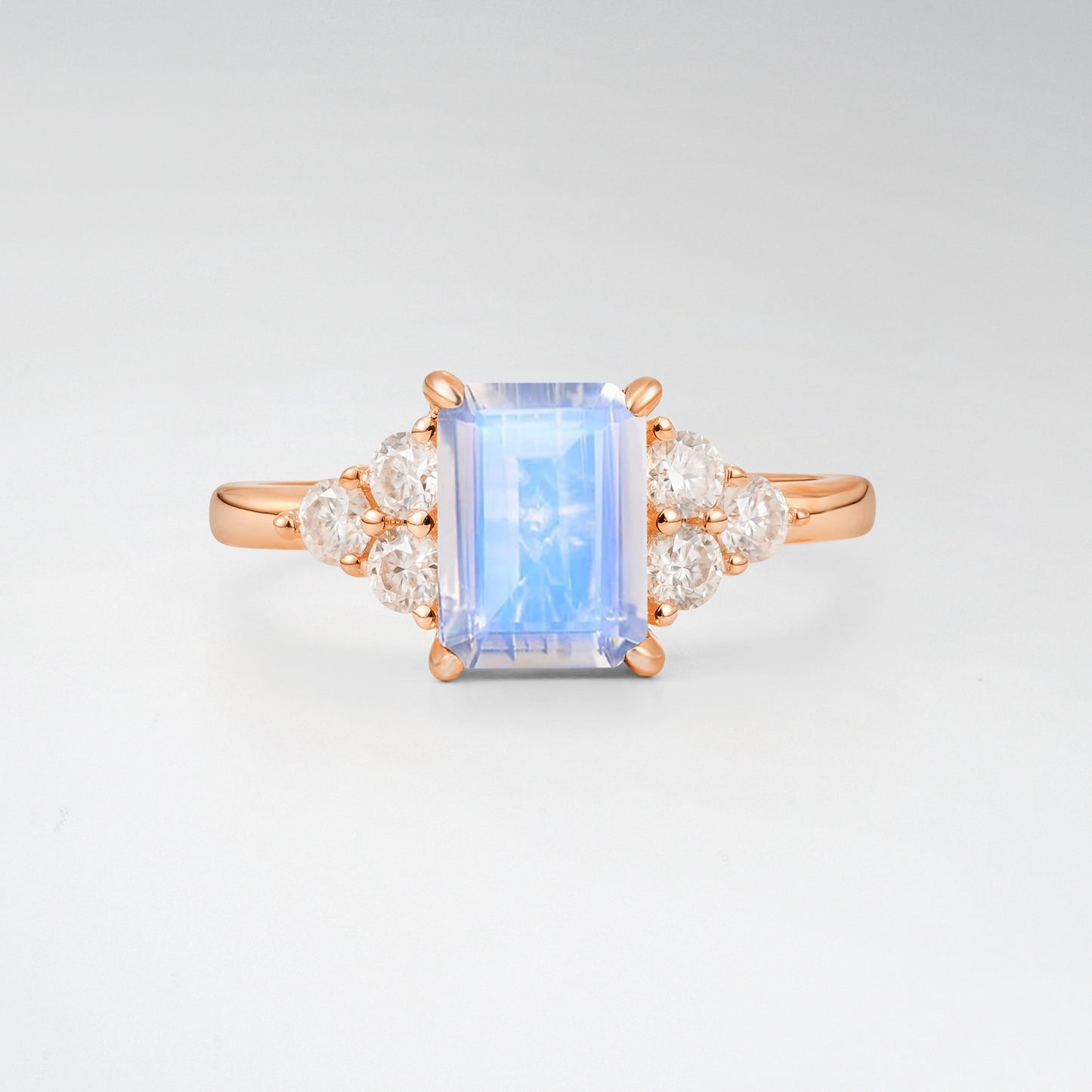 1.5 Carat Emerald Moonstone Floral Cluster Side Stone Engagement Ring - Additional view