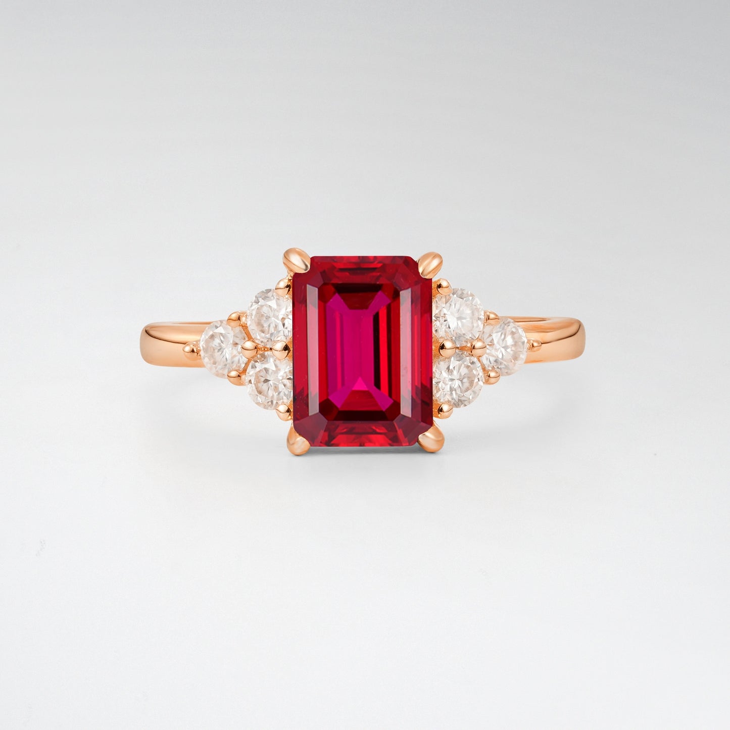 1.5 Carat Emerald Ruby Floral Cluster Side Stone Engagement Ring - Additional view
