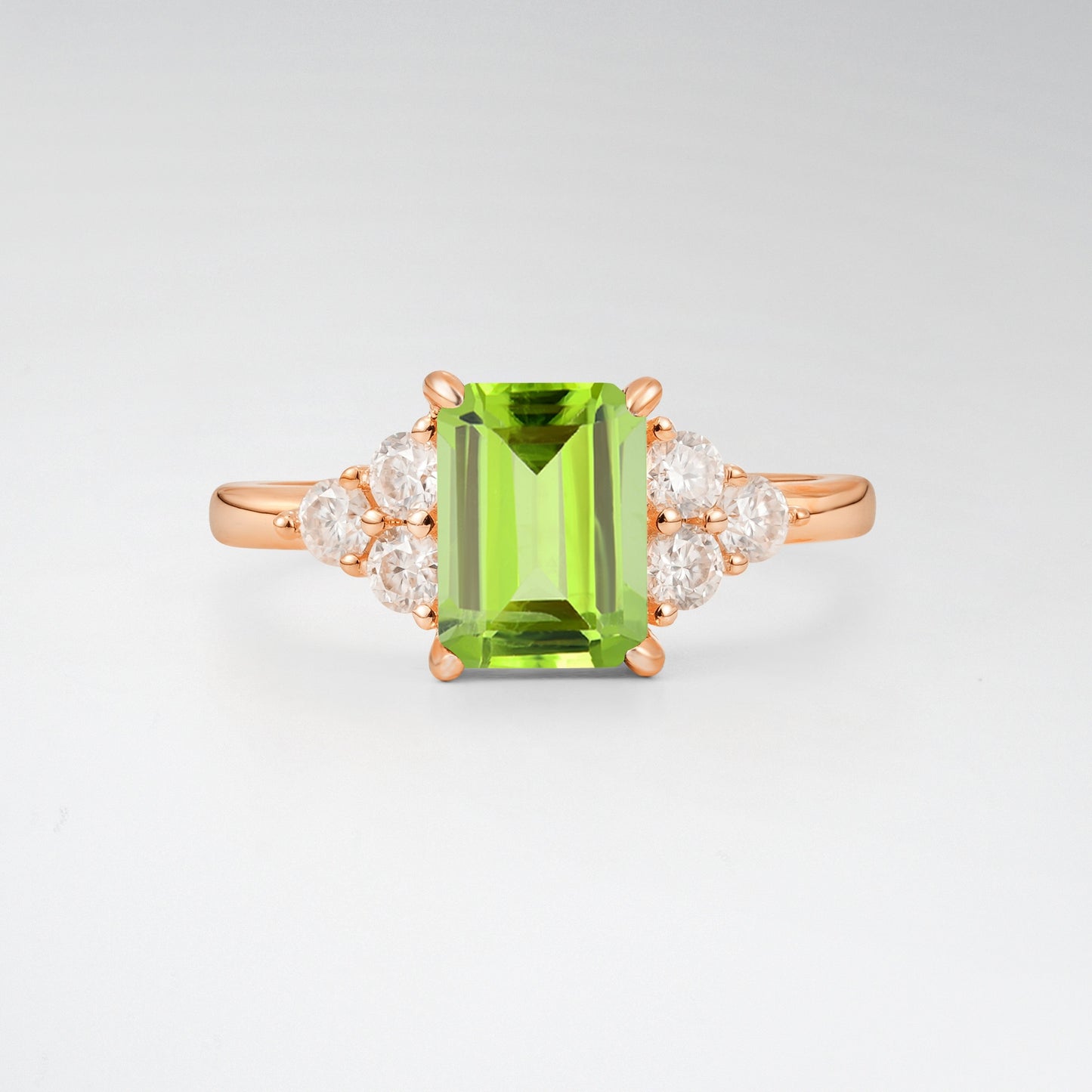 1.5 Carat Emerald Peridot Floral Cluster Side Stone Engagement Ring - Additional view