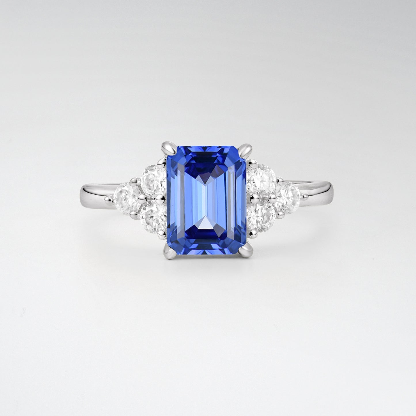 1.5 Carat Emerald Sapphire Floral Cluster Side Stone Engagement Ring - Additional view