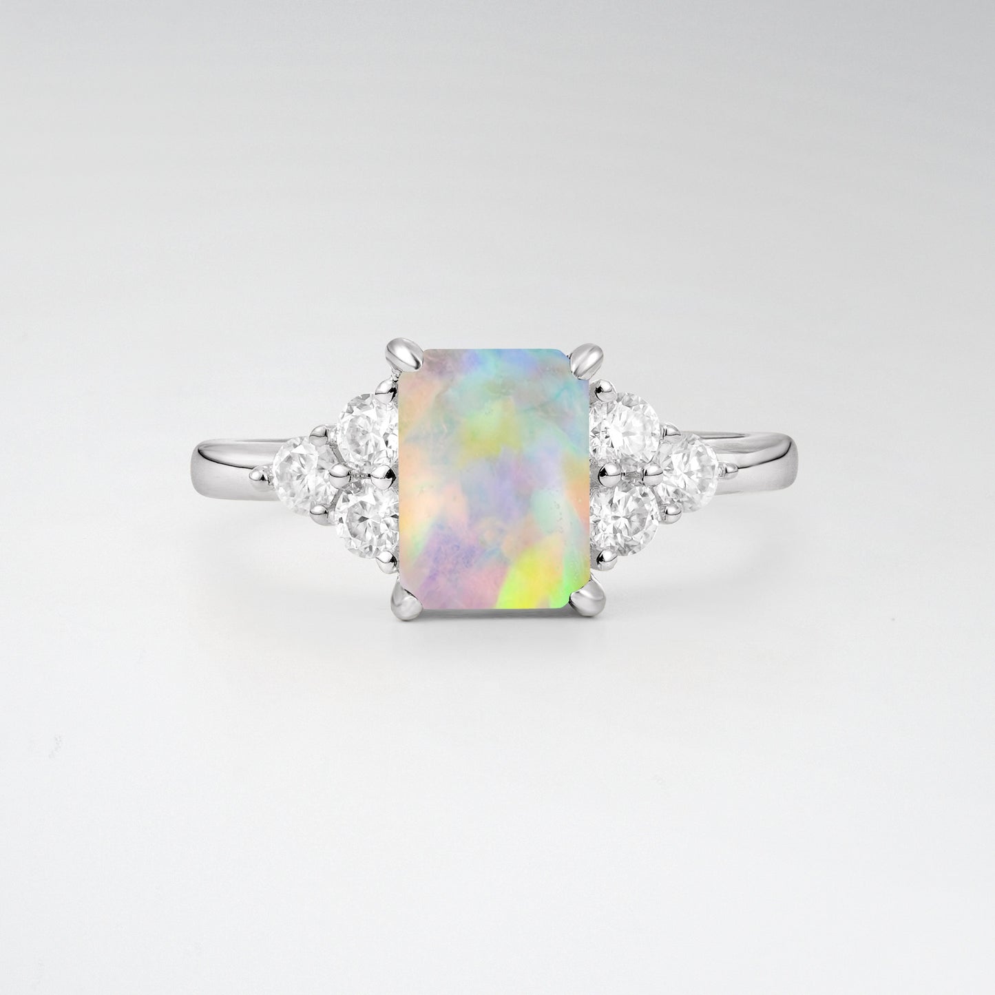 1.5 Carat Emerald Opal Floral Cluster Side Stone Engagement Ring - Additional view