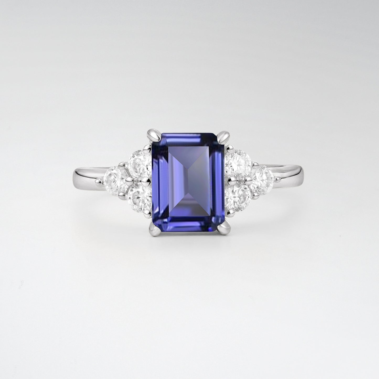 1.5 Carat Emerald Tanzanite Floral Cluster Side Stone Engagement Ring - Additional view
