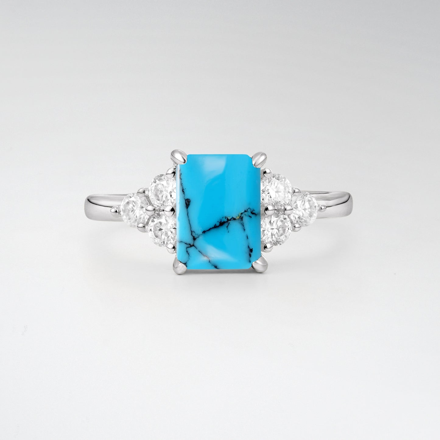 1.5 Carat Emerald Turquoise Floral Cluster Side Stone Engagement Ring - Additional view