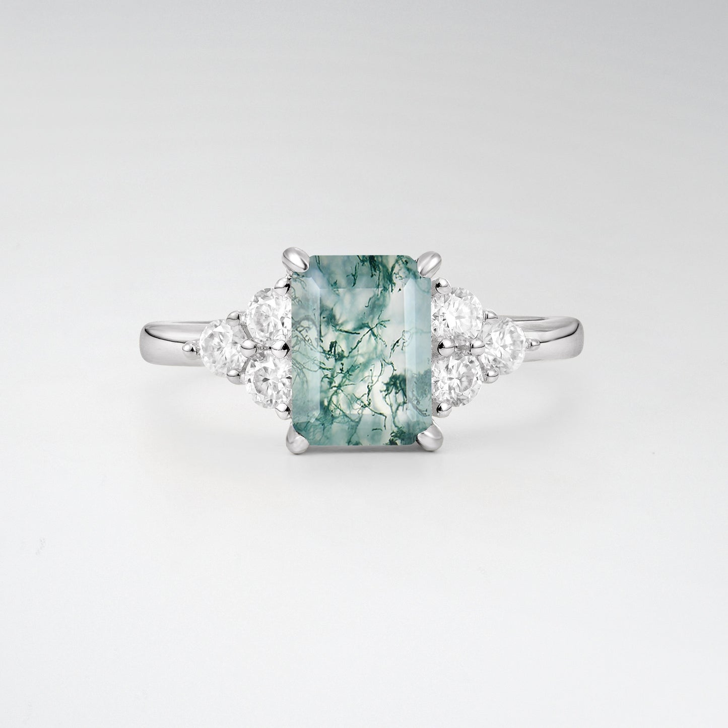 1.5 Carat Emerald Moss Agate Floral Cluster Side Stone Engagement Ring - Additional view