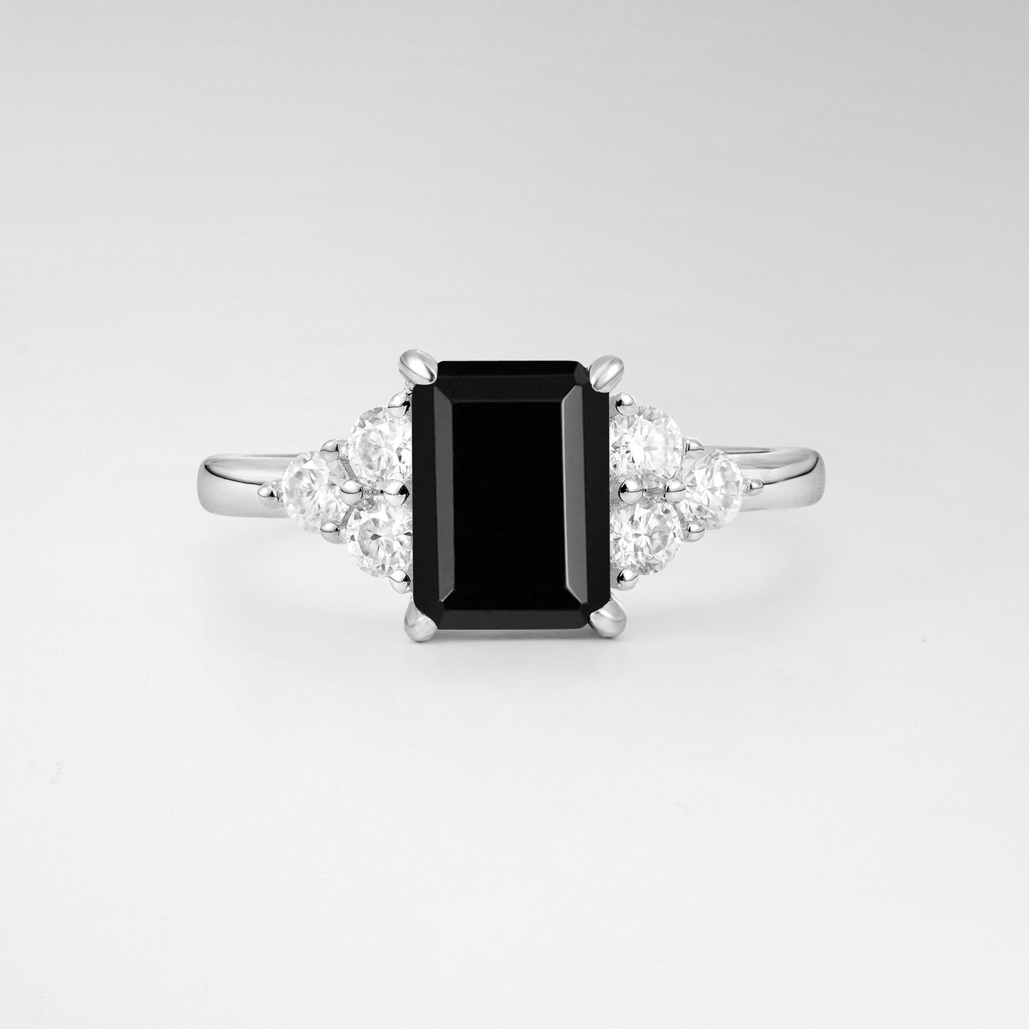 1.5 Carat Emerald Black Onyx Floral Cluster Side Stone Engagement Ring - Additional view