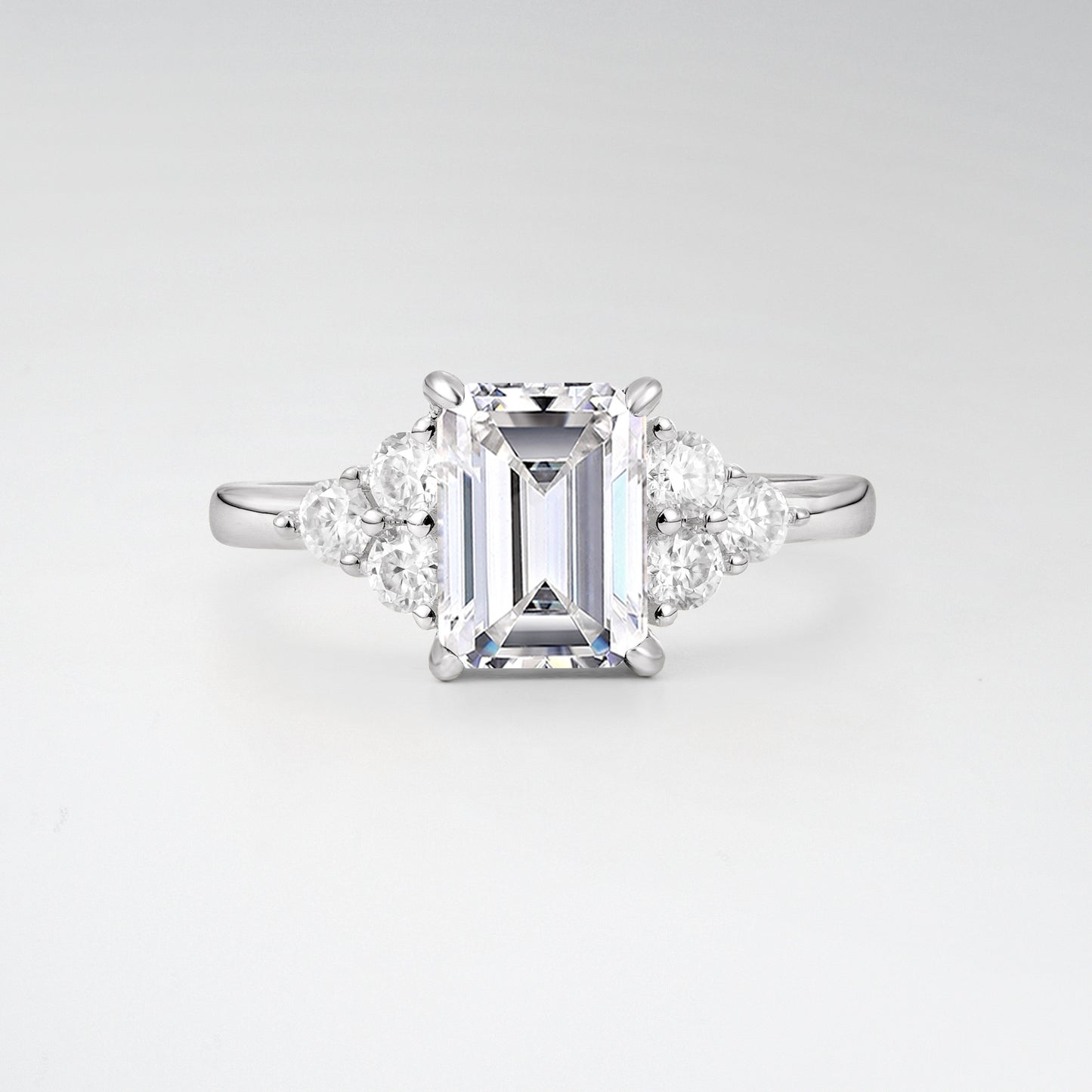 1.5 Carat Emerald Lab Diamond Floral Cluster Side Stone Engagement Ring - Additional view