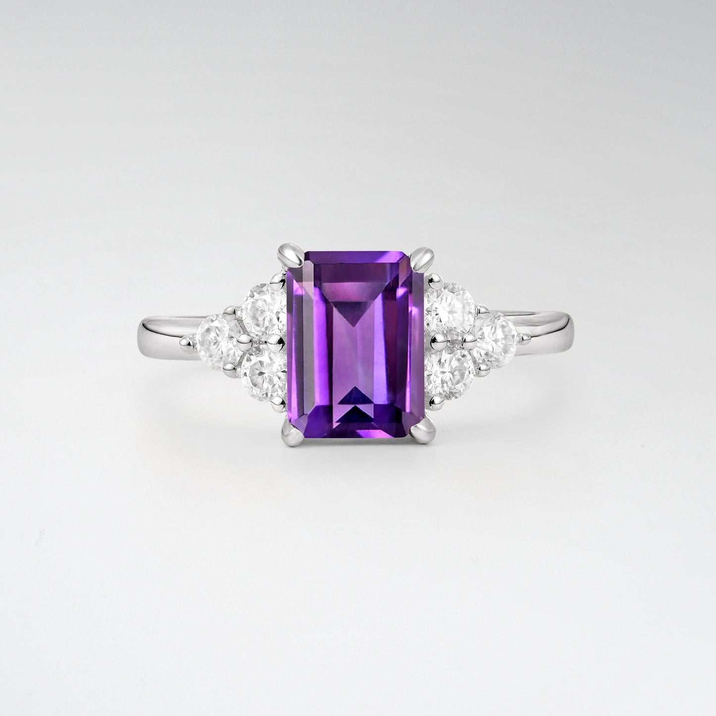 1.5 Carat Emerald Amethyst Floral Cluster Side Stone Engagement Ring - Additional view
