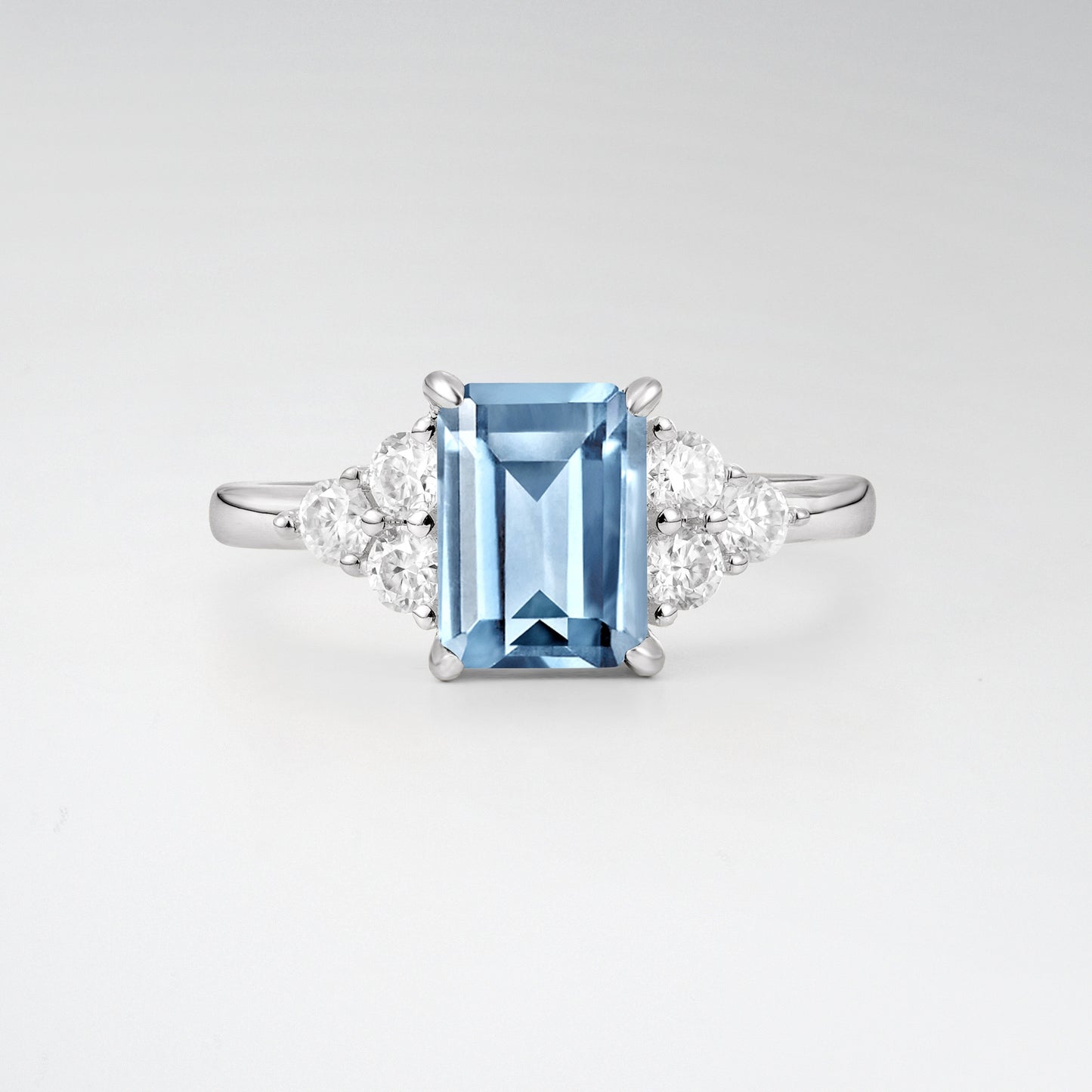 1.5 Carat Emerald Aquamarine Floral Cluster Side Stone Engagement Ring - Additional view