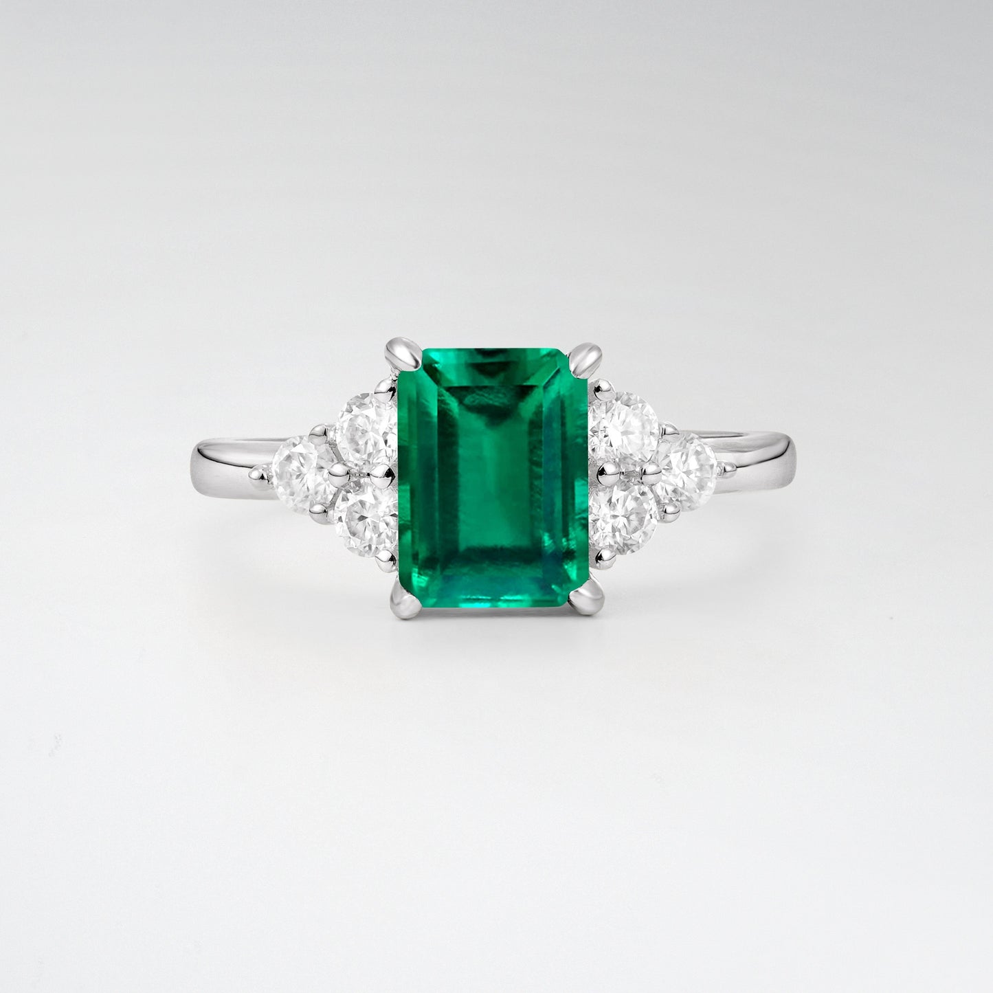 1.5 Carat Emerald Emerald Floral Cluster Side Stone Engagement Ring - Additional view