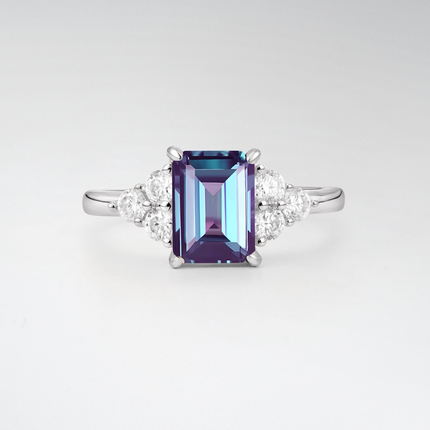 1.5 Carat Emerald Alexandrite Floral Cluster Side Stone Engagement Ring - Additional view
