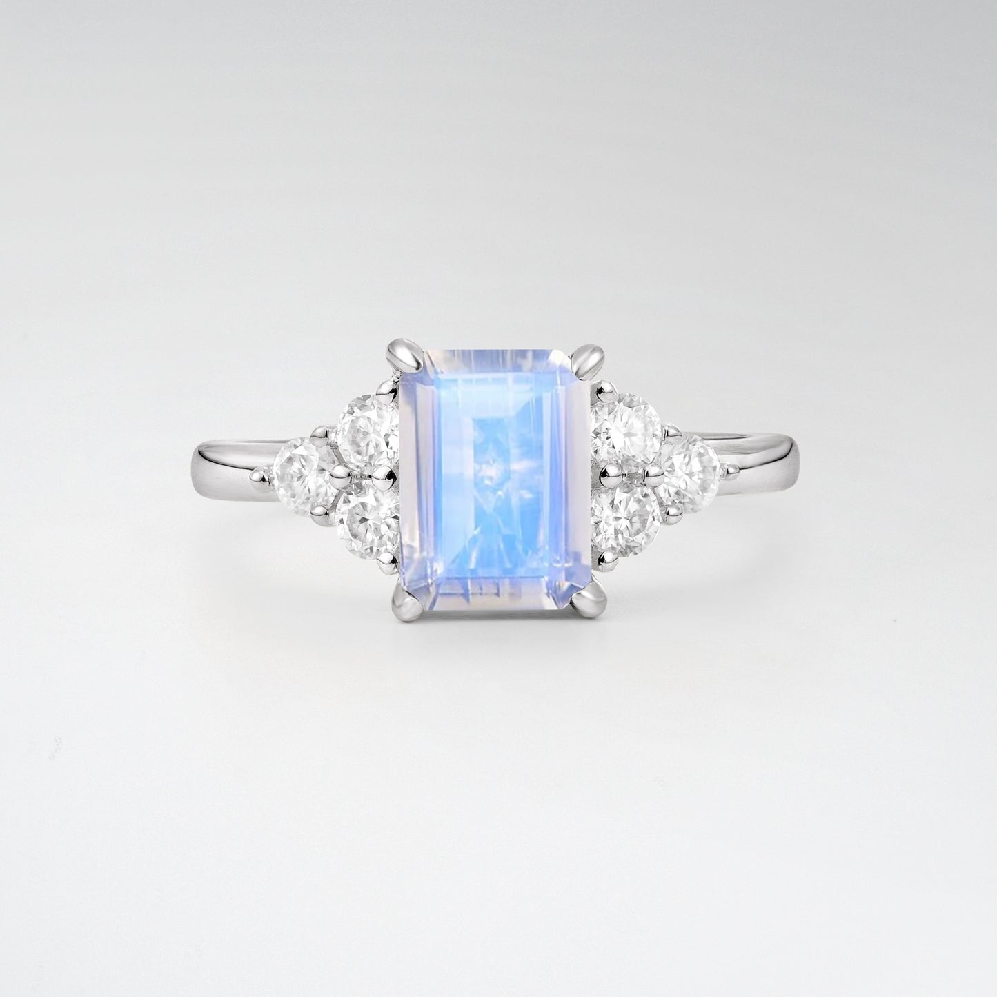 1.5 Carat Emerald Moonstone Floral Cluster Side Stone Engagement Ring - Additional view