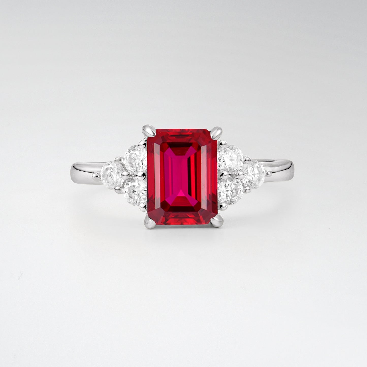 1.5 Carat Emerald Ruby Floral Cluster Side Stone Engagement Ring - Additional view