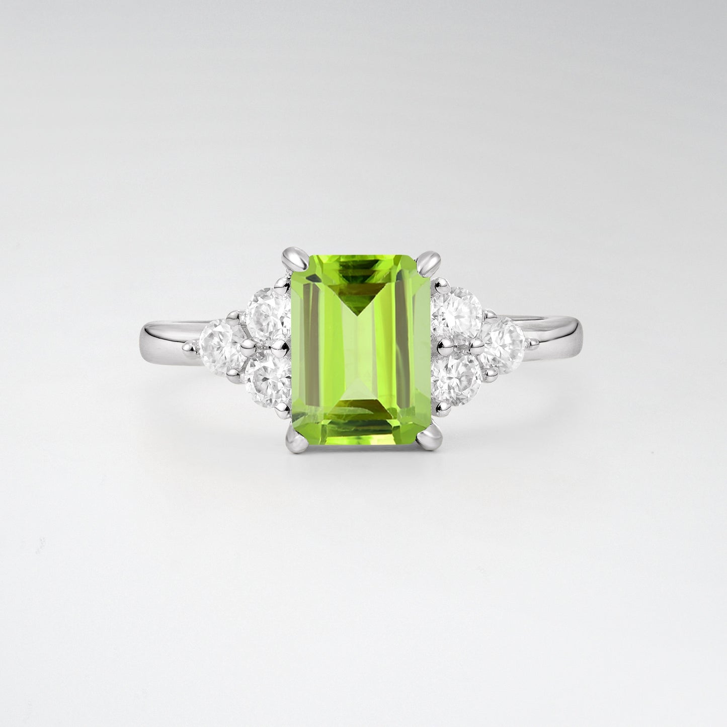 1.5 Carat Emerald Peridot Floral Cluster Side Stone Engagement Ring - Additional view