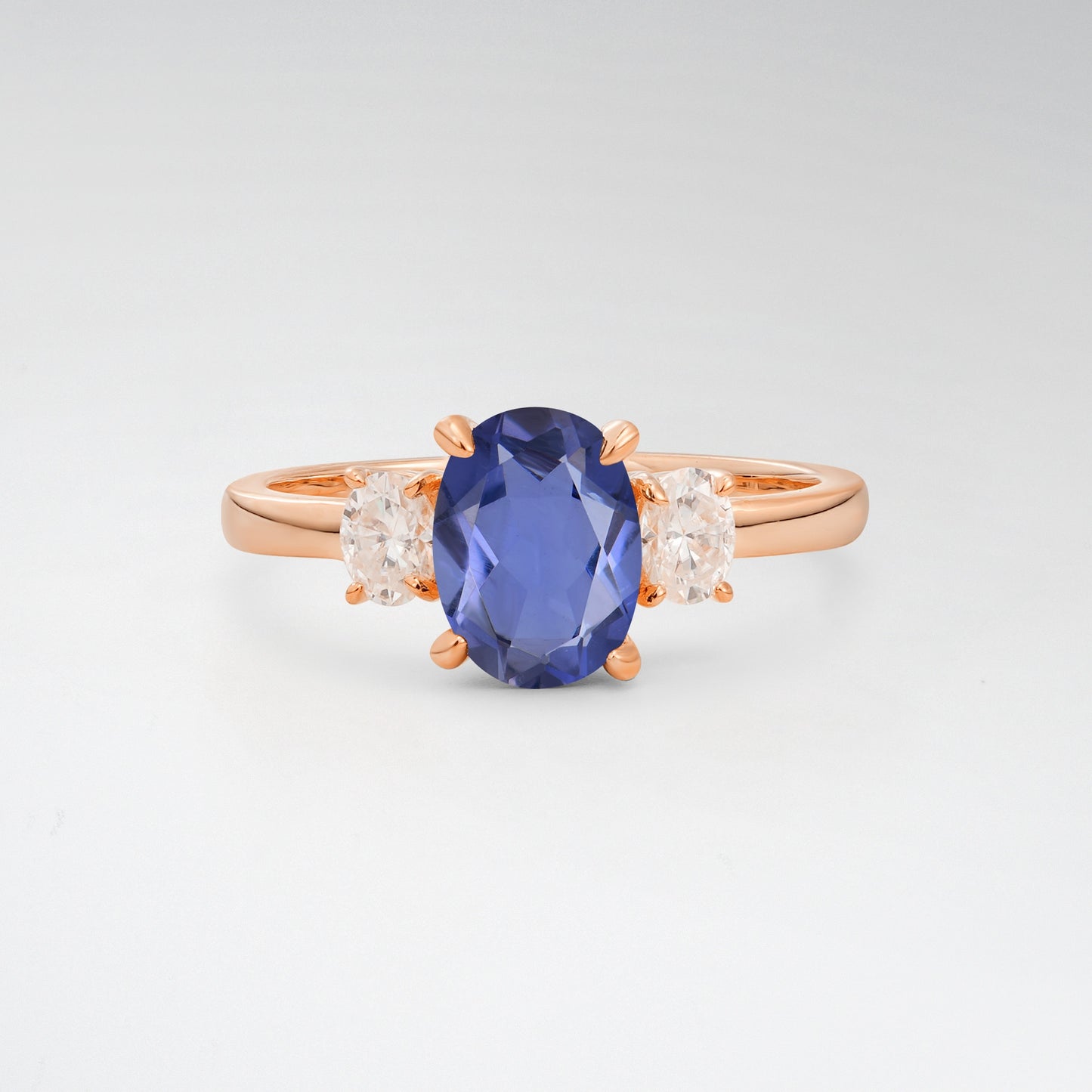 Classic Oval Cut Tanzanite 1.5CT Three Stone Engagement Ring - Additional view