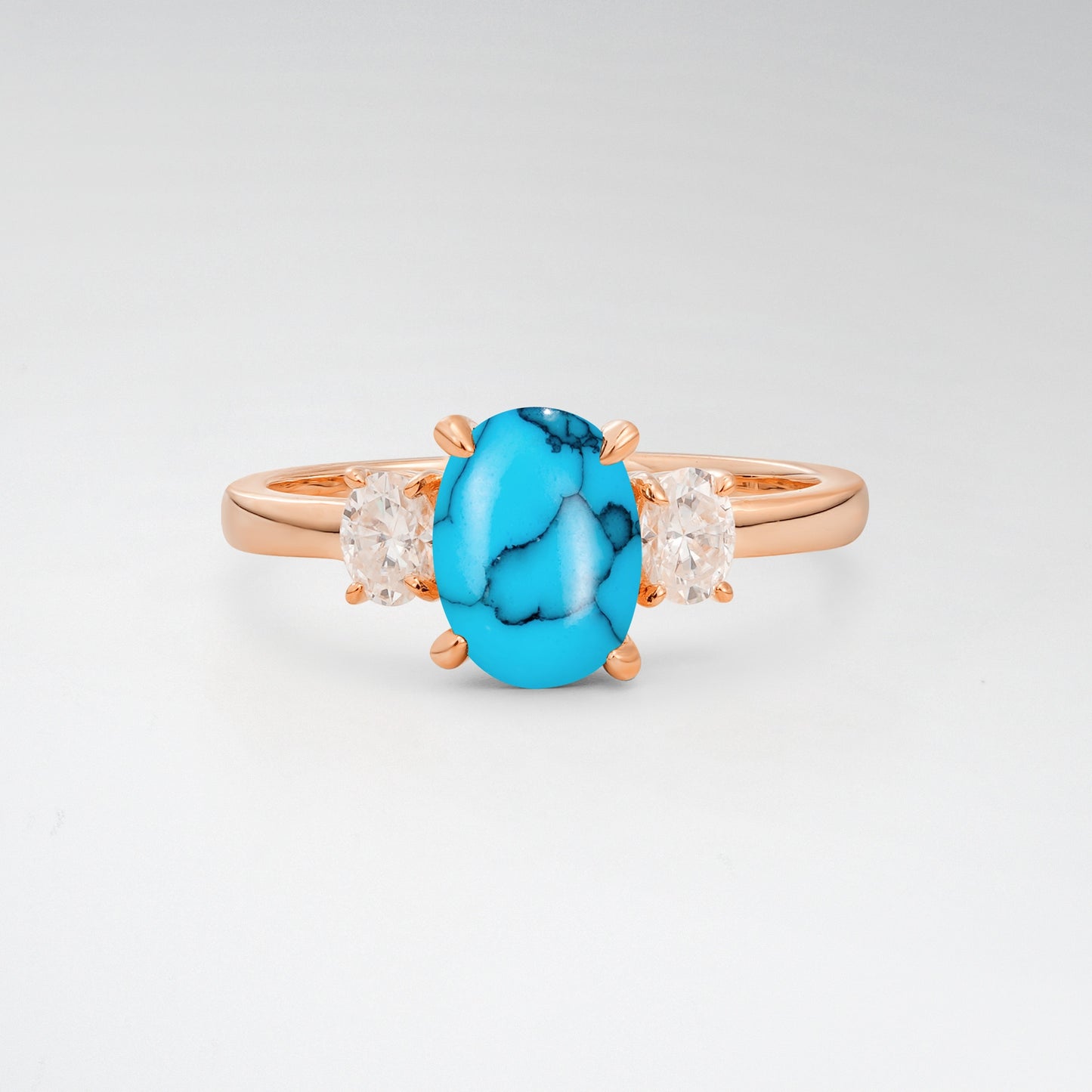 Classic Oval Cut Turquoise 1.5CT Three Stone Engagement Ring - Additional view
