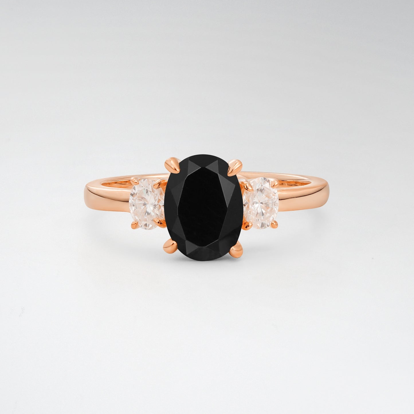 Classic Oval Cut Black Onyx 1.5CT Three Stone Engagement Ring - Additional view