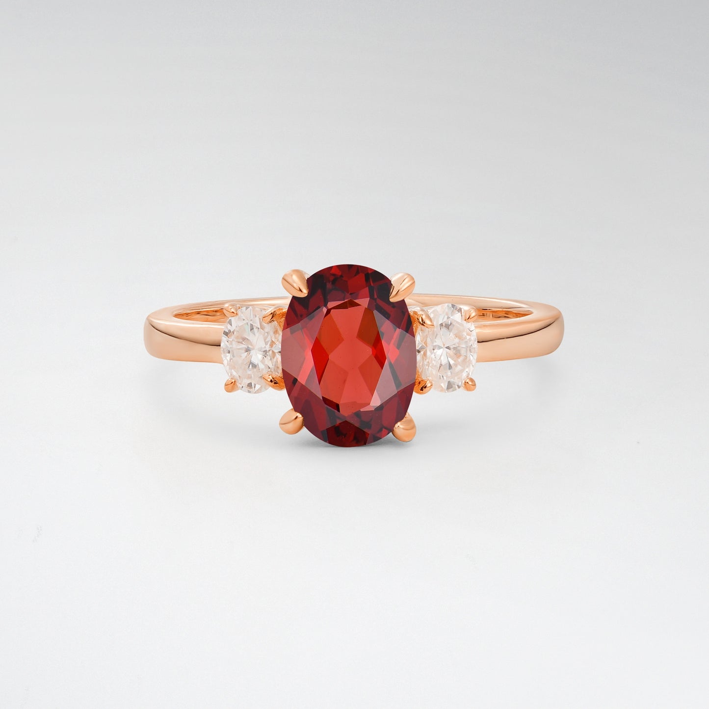 Classic Oval Cut Garnet 1.5CT Three Stone Engagement Ring - Additional view