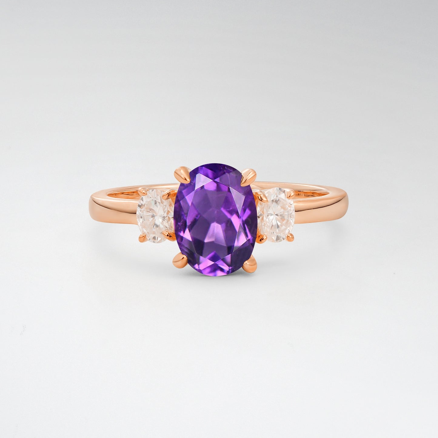 Classic Oval Cut Amethyst 1.5CT Three Stone Engagement Ring - Additional view