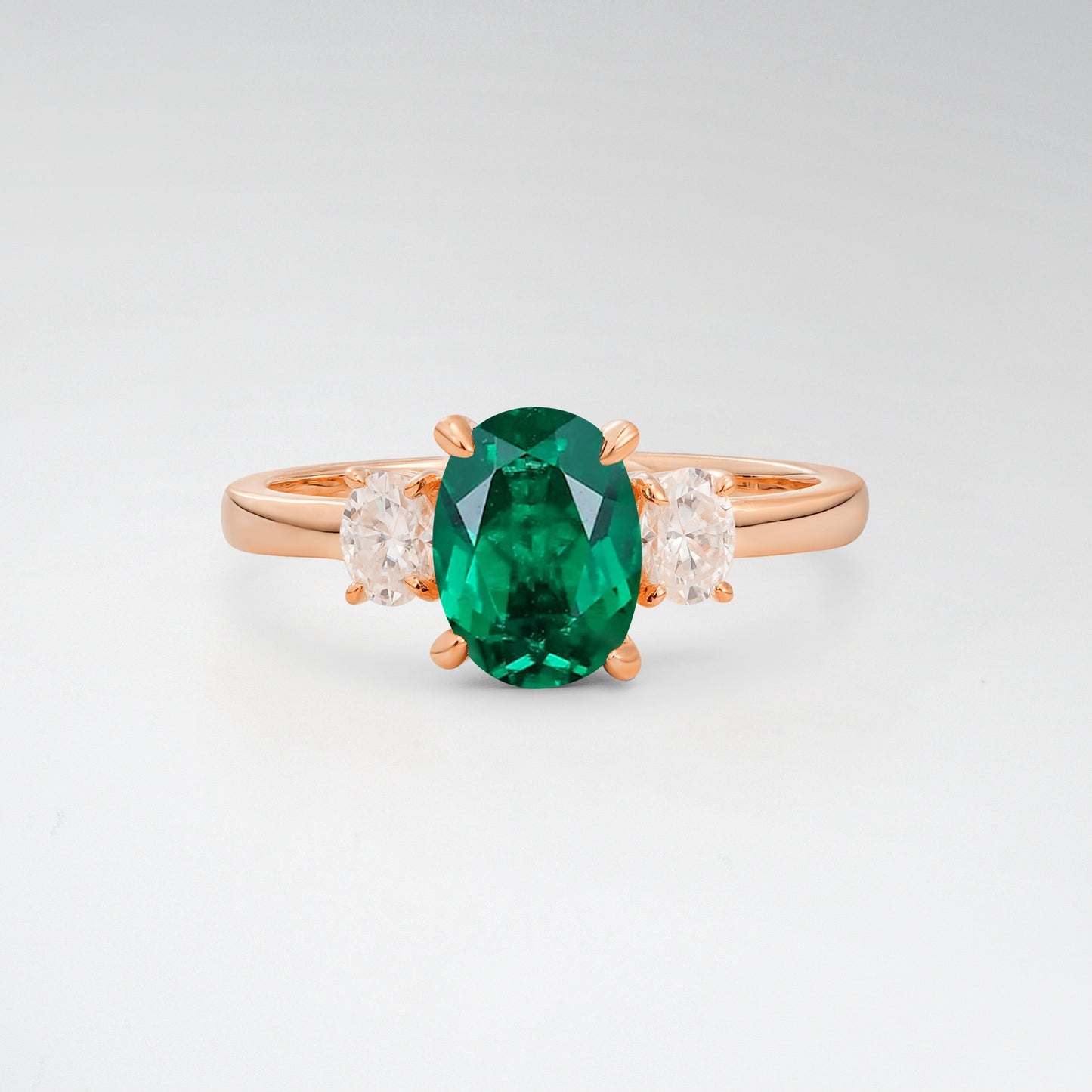 Classic Oval Cut Emerald 1.5CT Three Stone Engagement Ring - Additional view