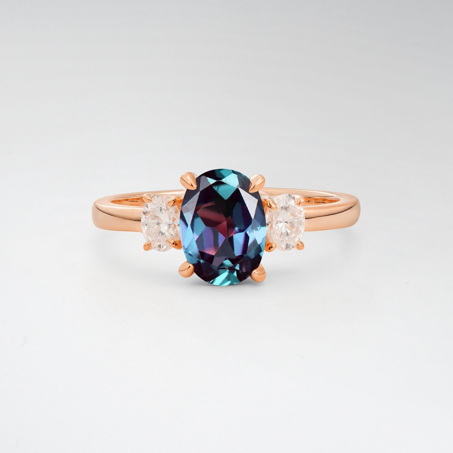 Classic Oval Cut Alexandrite 1.5CT Three Stone Engagement Ring - Additional view