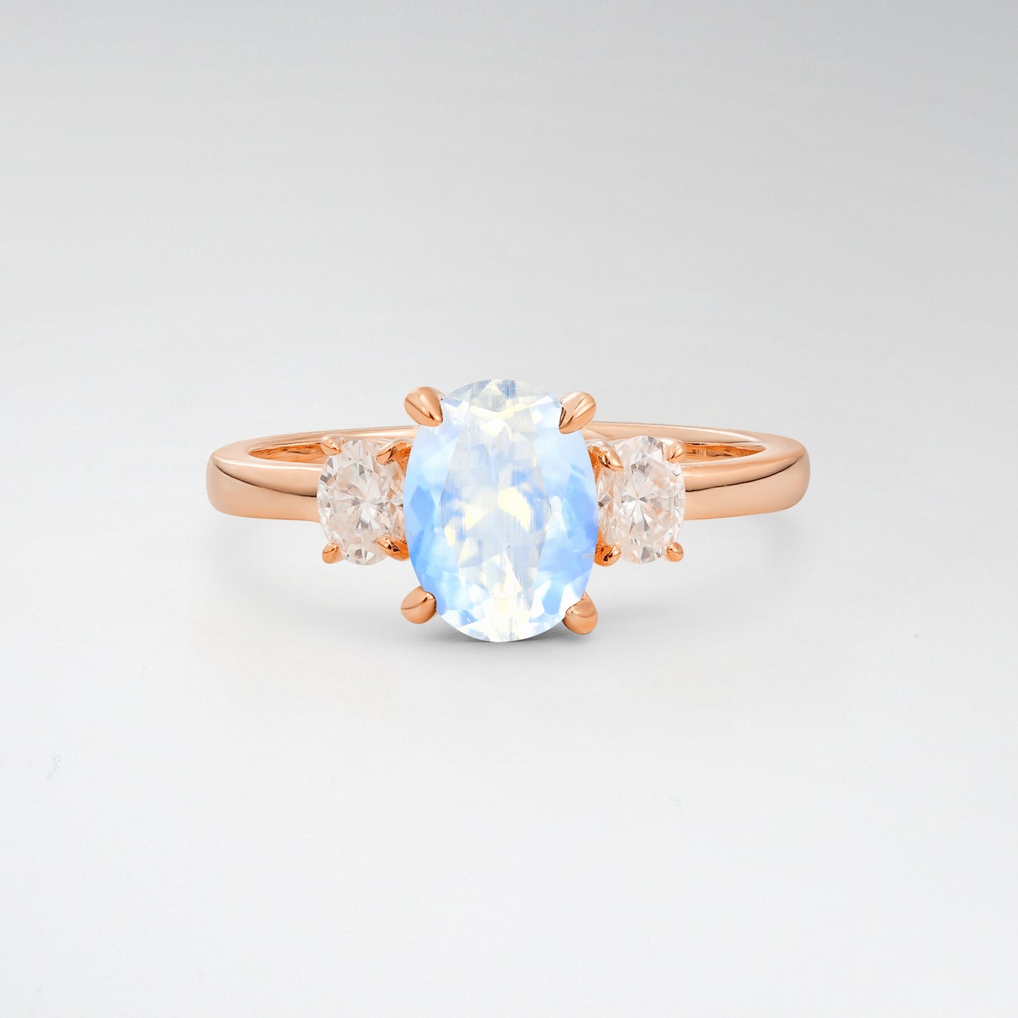 Classic Oval Cut Moonstone 1.5CT Three Stone Engagement Ring - Additional view