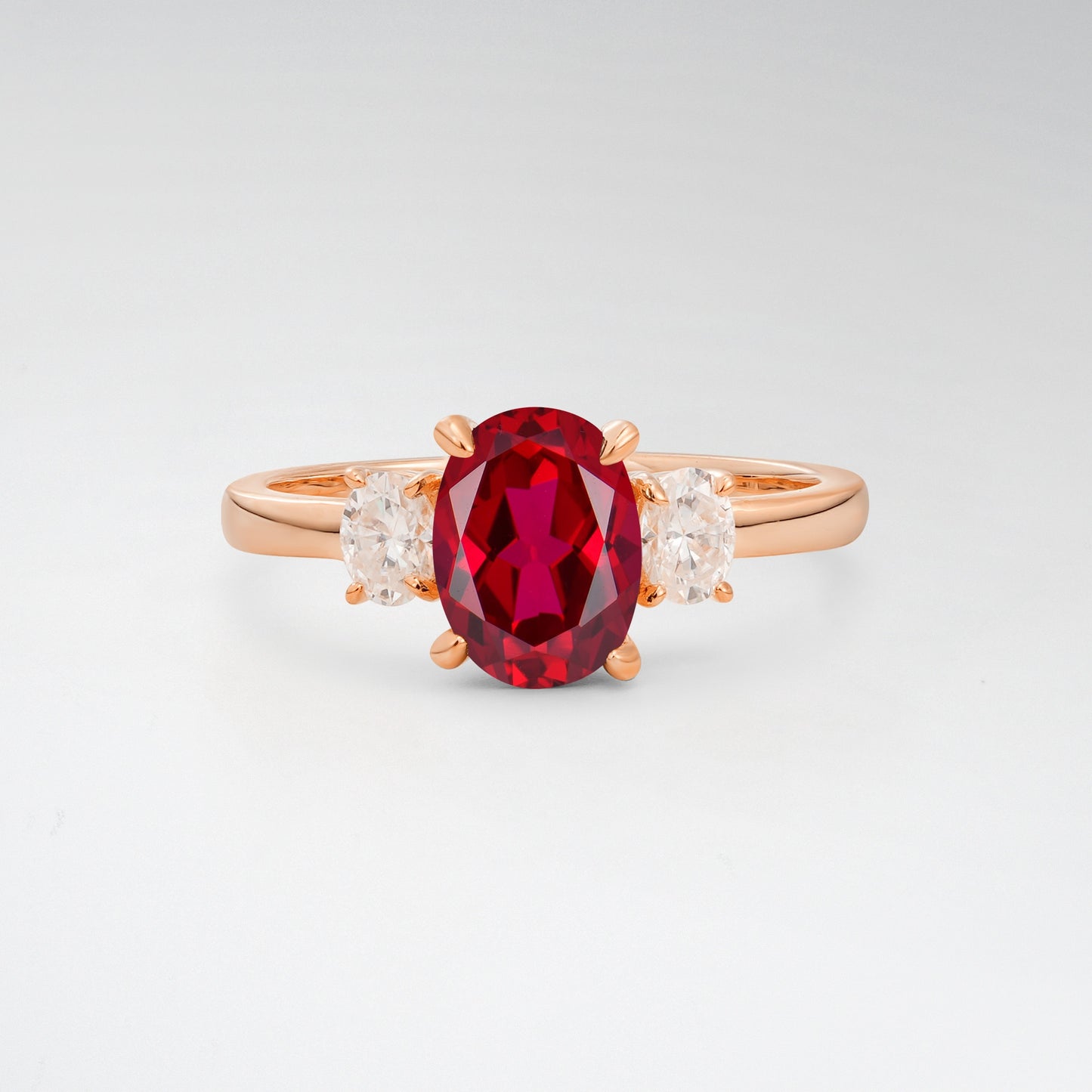 Classic Oval Cut Ruby 1.5CT Three Stone Engagement Ring - Additional view