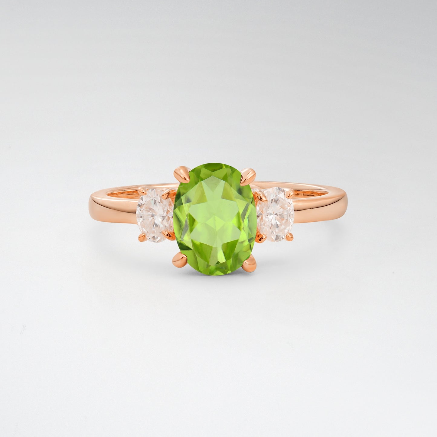 Classic Oval Cut Peridot 1.5CT Three Stone Engagement Ring - Additional view