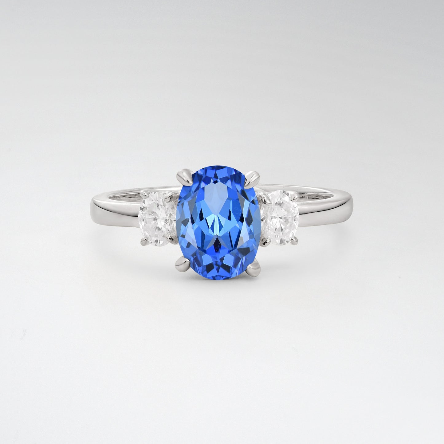 Classic Oval Cut Sapphire 1.5CT Three Stone Engagement Ring - Additional view