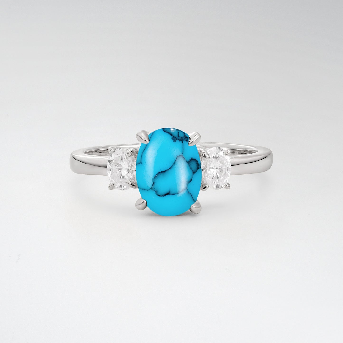 Classic Oval Cut Turquoise 1.5CT Three Stone Engagement Ring - Additional view