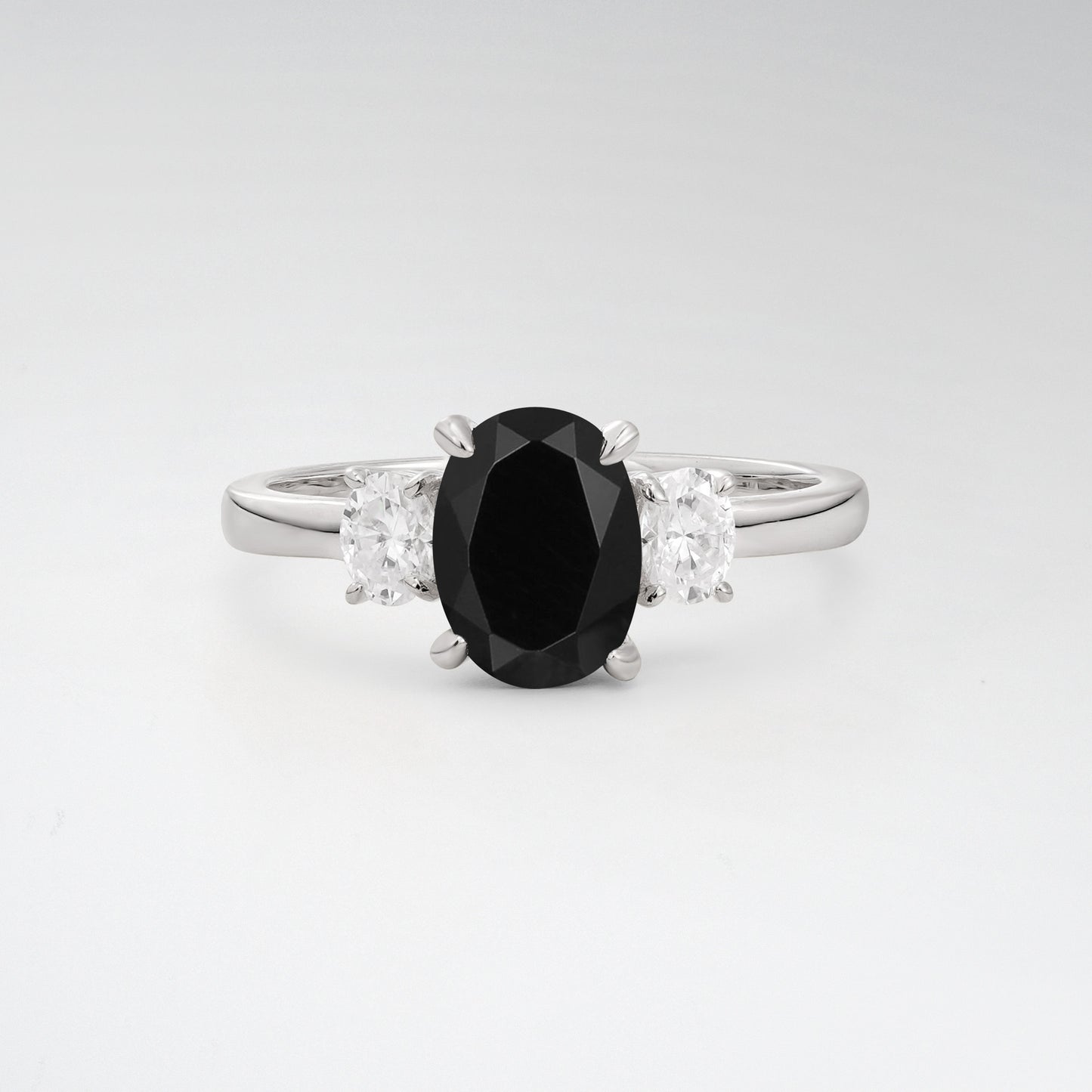 Classic Oval Cut Black Onyx 1.5CT Three Stone Engagement Ring - Additional view