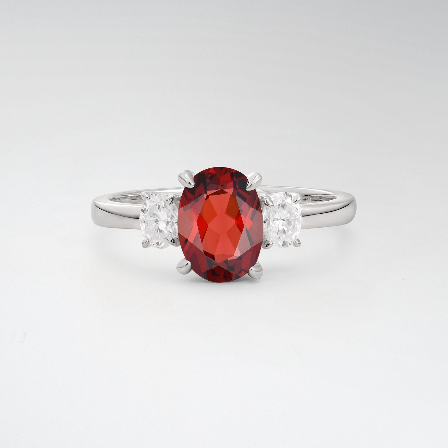Classic Oval Cut Garnet 1.5CT Three Stone Engagement Ring - Additional view