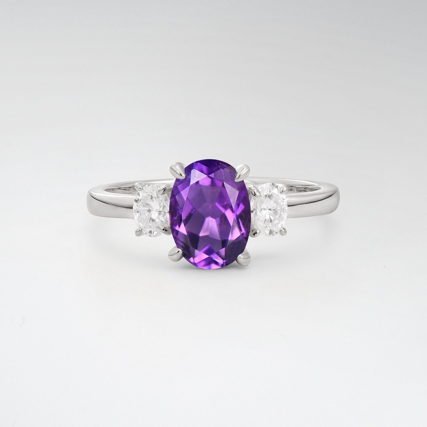 Classic Oval Cut Amethyst 1.5CT Three Stone Engagement Ring - Additional view