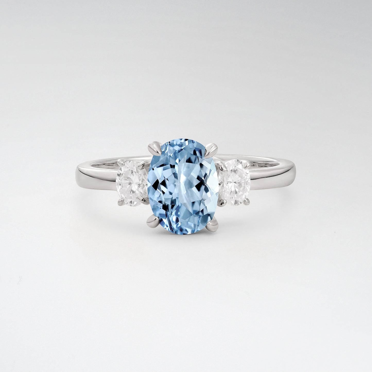 Classic Oval Cut Aquamarine 1.5CT Three Stone Engagement Ring - Additional view