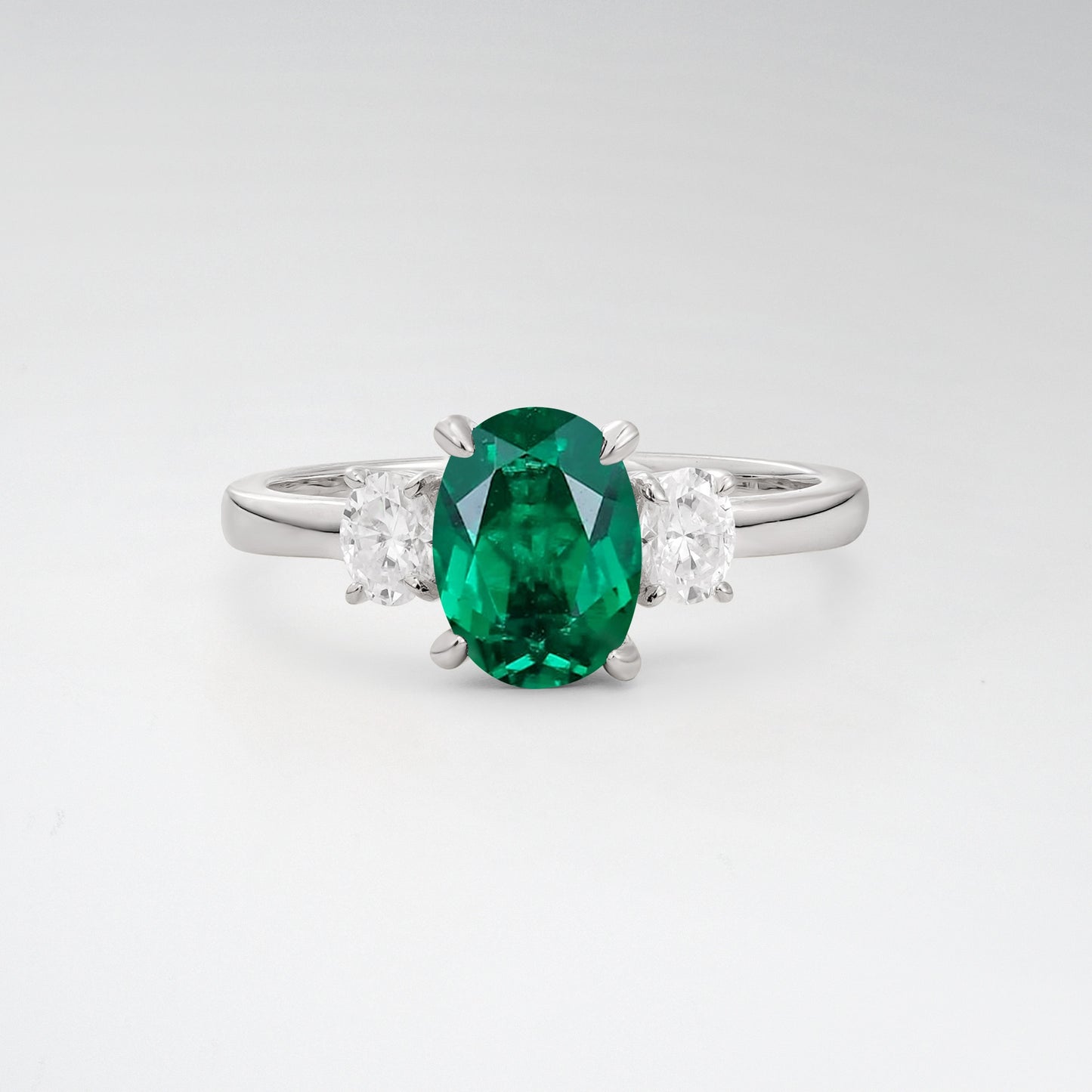 Classic Oval Cut Emerald 1.5CT Three Stone Engagement Ring - Additional view