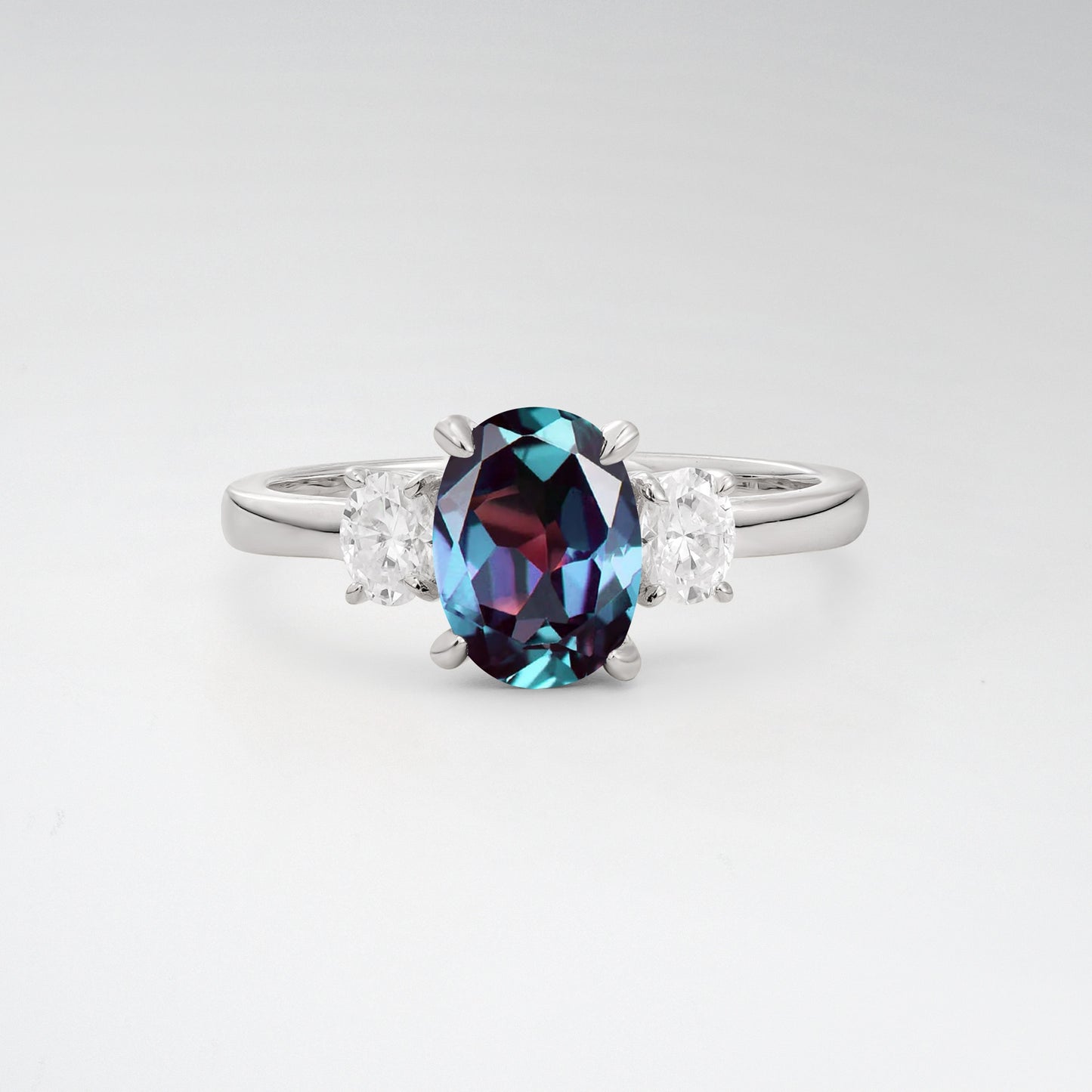 Classic Oval Cut Alexandrite 1.5CT Three Stone Engagement Ring - Additional view