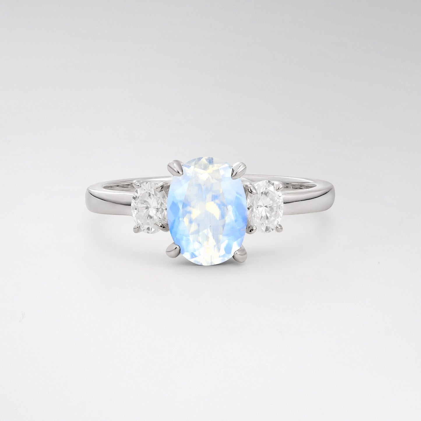 Classic Oval Cut Moonstone 1.5CT Three Stone Engagement Ring - Additional view