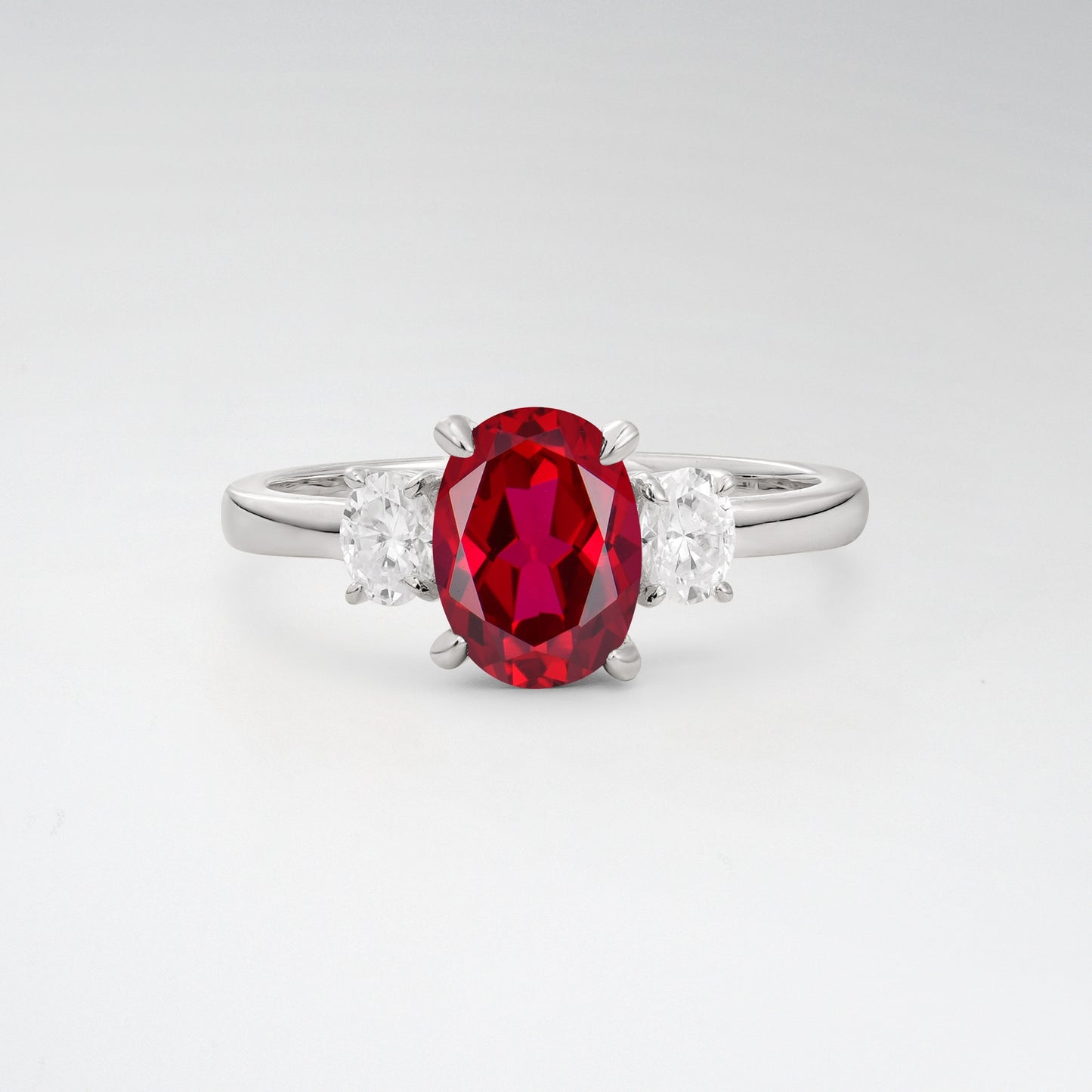 Classic Oval Cut Ruby 1.5CT Three Stone Engagement Ring - Additional view