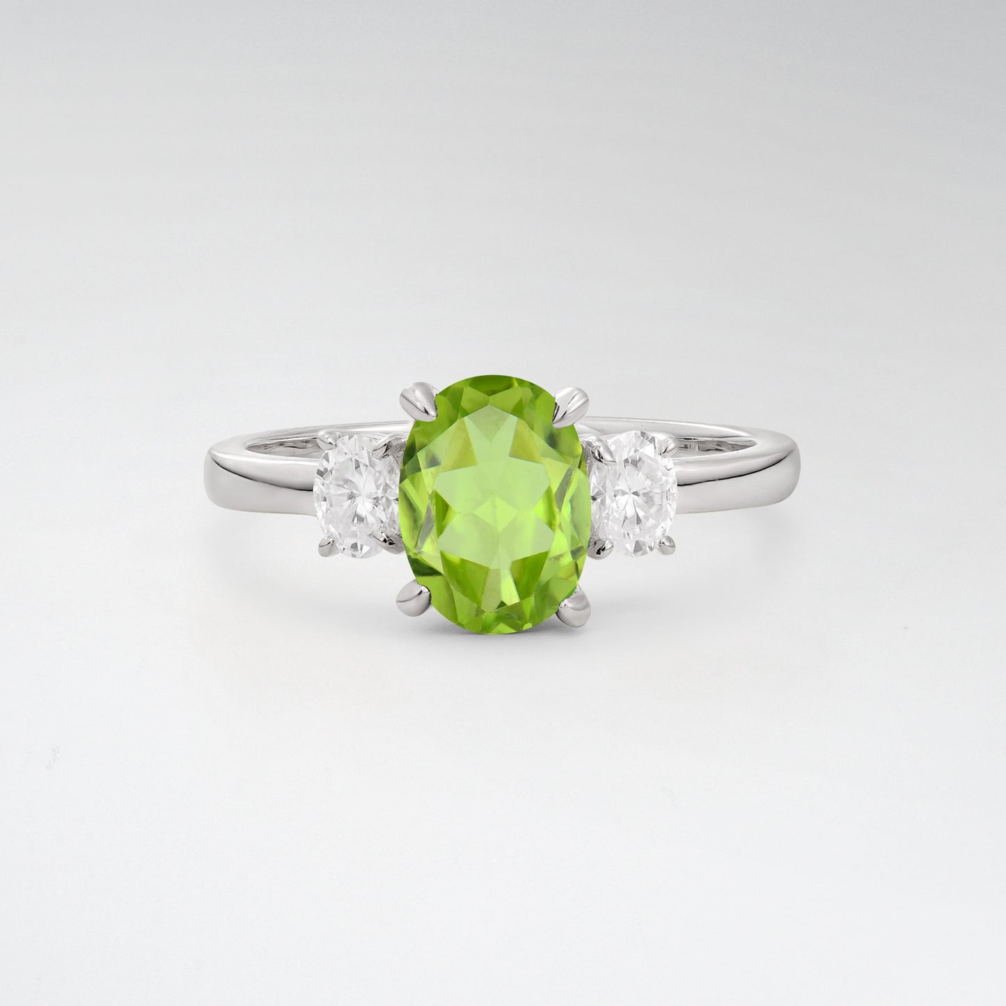 Classic Oval Cut Peridot 1.5CT Three Stone Engagement Ring - Additional view