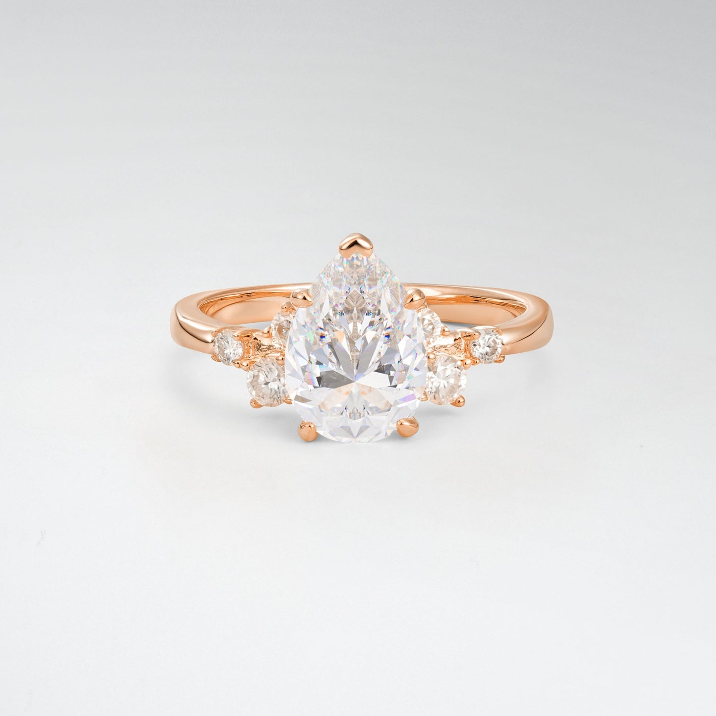 Unique Teardrop Moissanite Side Stone Cluster Engagement Ring - Additional view