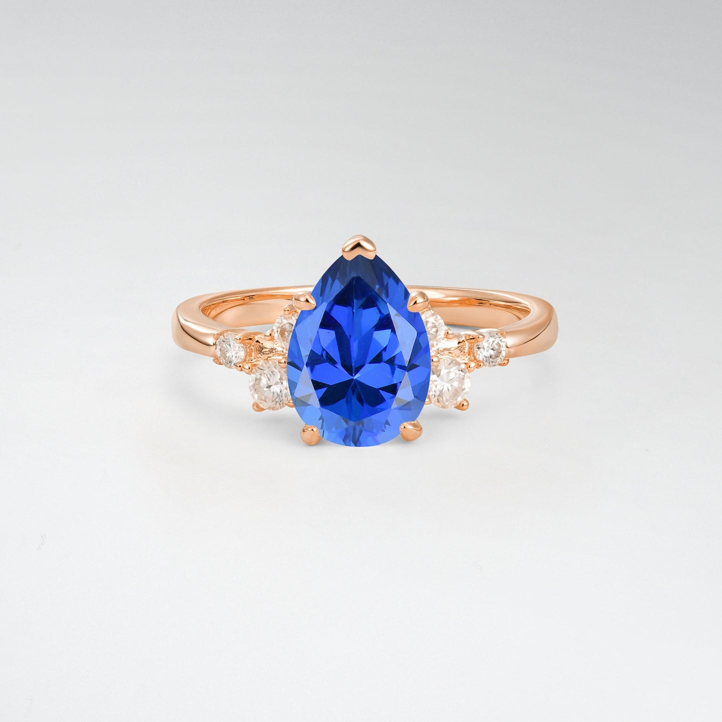 Unique Teardrop Shaped Sapphire Side Stone Cluster Engagement Ring - Additional view