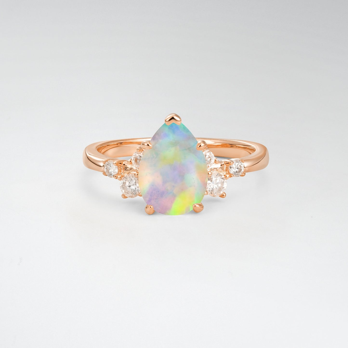Unique Teardrop Shaped Opal Side Stone Cluster Engagement Ring - Additional view
