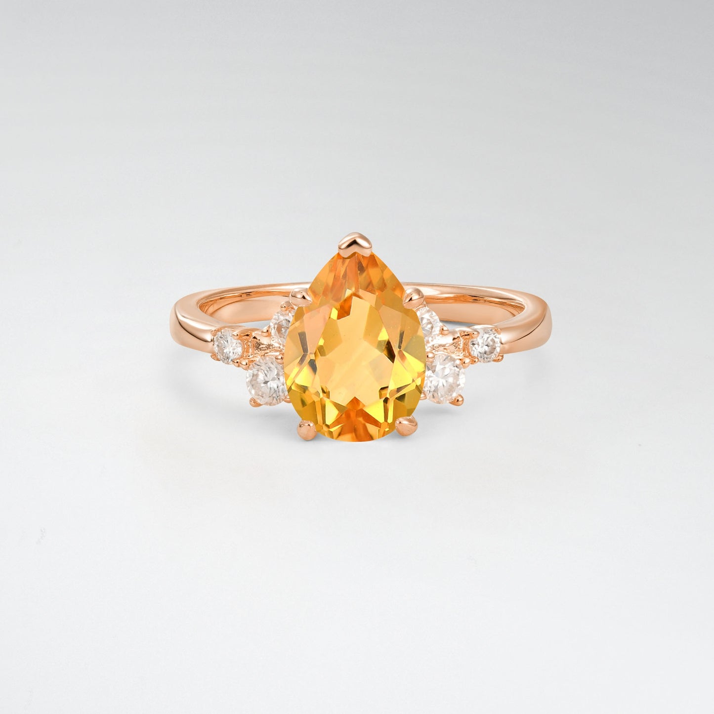 Unique Teardrop Shaped Citrine Side Stone Cluster Engagement Ring - Additional view