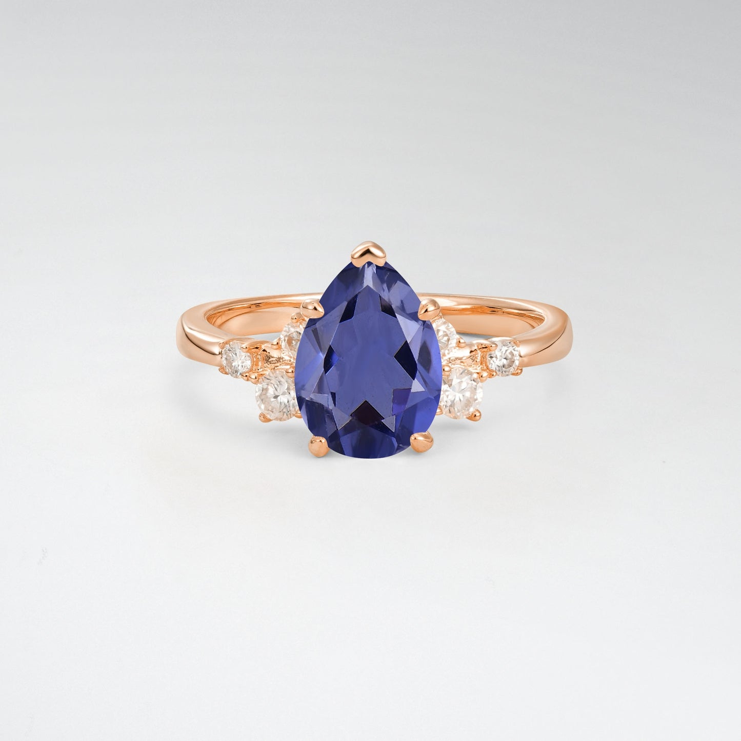 Unique Teardrop Tanzanite Side Stone Cluster Engagement Ring - Additional view