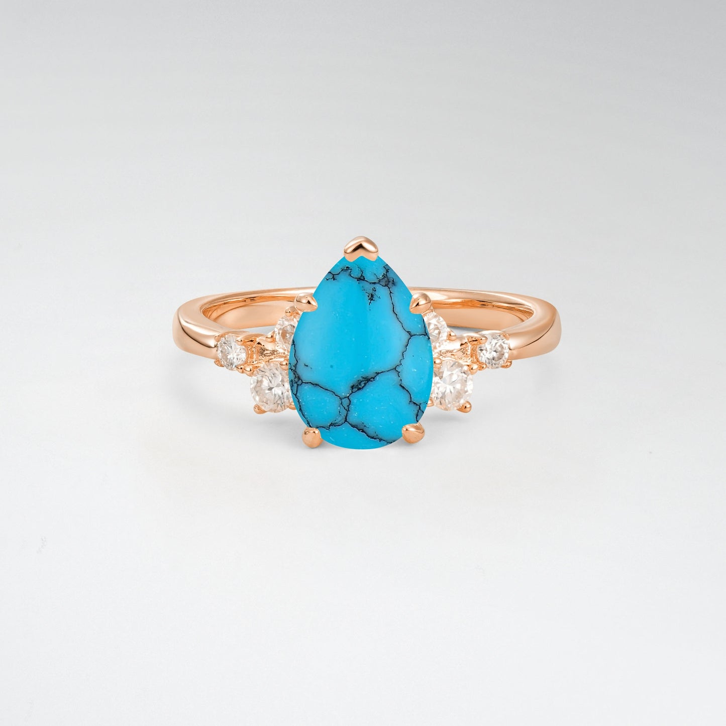Unique Teardrop Turquoise Side Stone Cluster Engagement Ring - Additional view