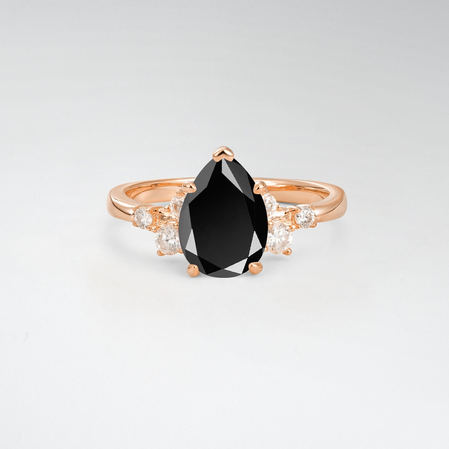 Unique Teardrop Shaped Black Onyx Side Stone Cluster Engagement Ring - Additional view