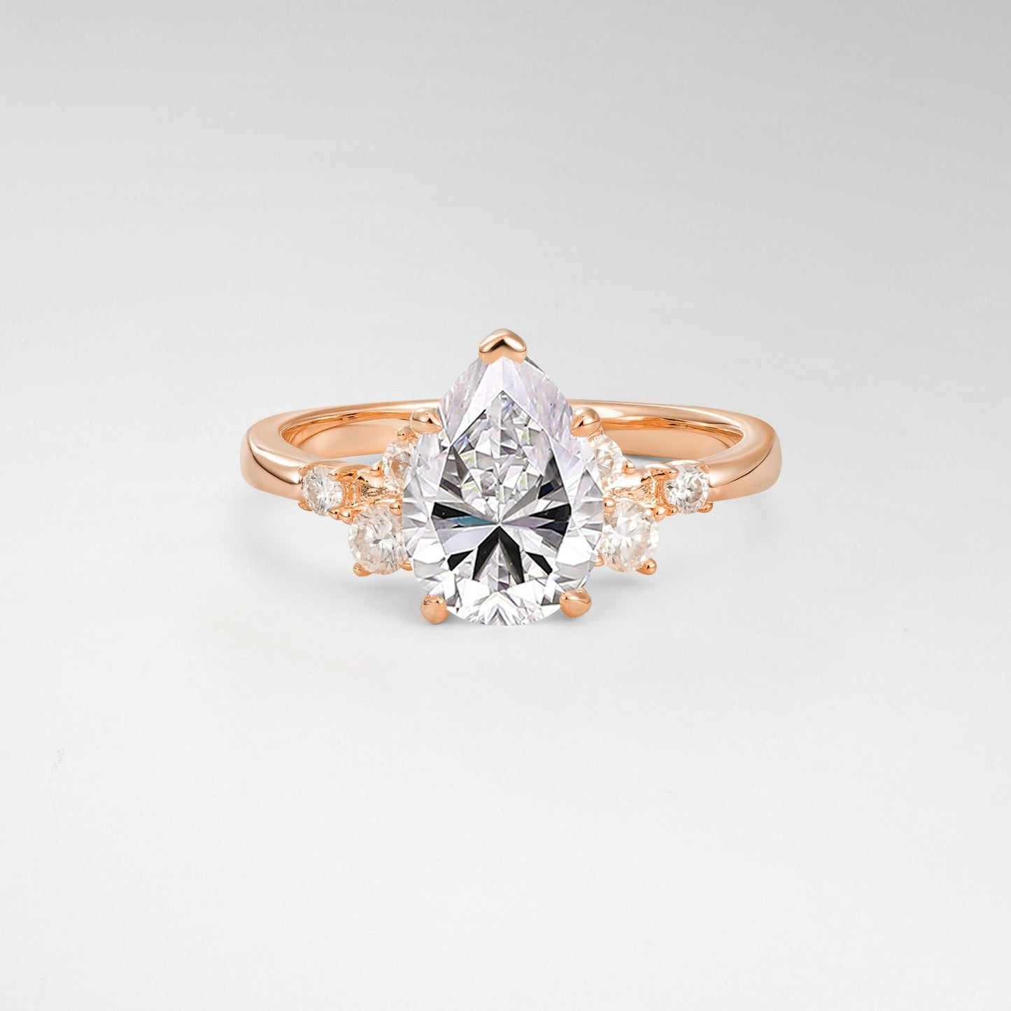Unique Teardrop Shaped Lab Diamond Side Stone Cluster Engagement Ring - Additional view